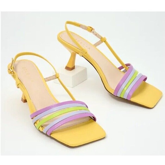 New‎ Cecelia New York Kasper Leather Heeled Slingback Sandals Multicolor Size 6M - Picture 1 of 7
